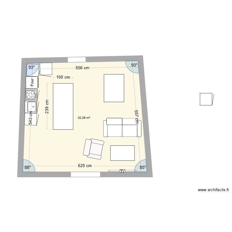 niveau1 conques 2. Plan de 1 pièce et 32 m2