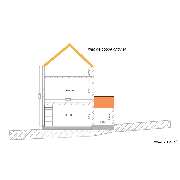 plan de coupe original. Plan de 0 pièce et 0 m2