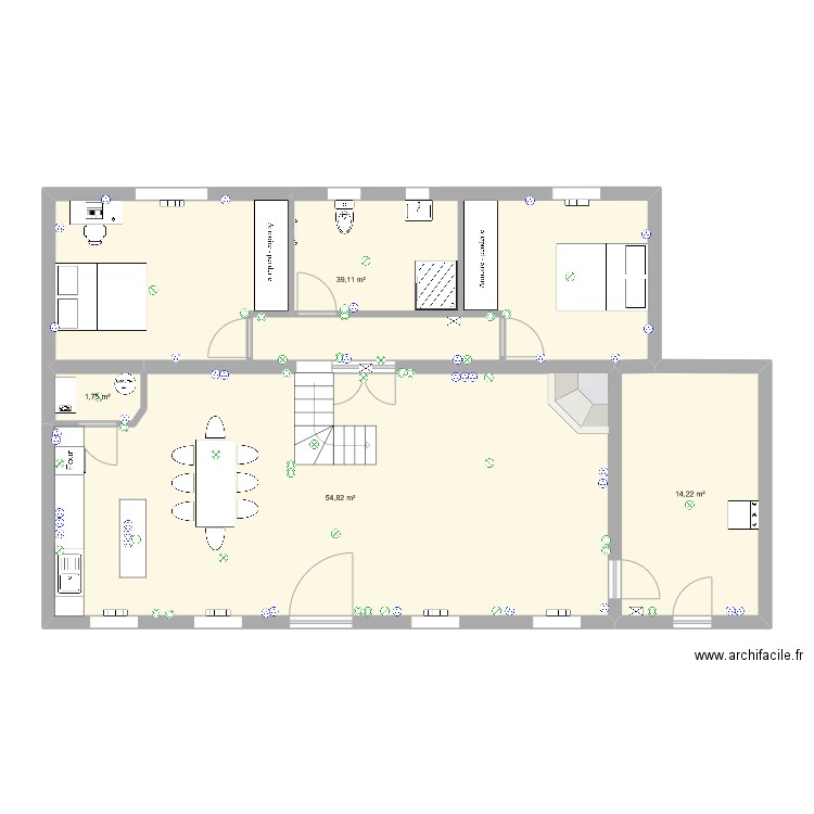 Ferme. Plan de 4 pièces et 110 m2