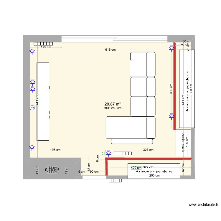 PAL 11 LIVING ROOM - Meubles. Plan de 2 pièces et 31 m2