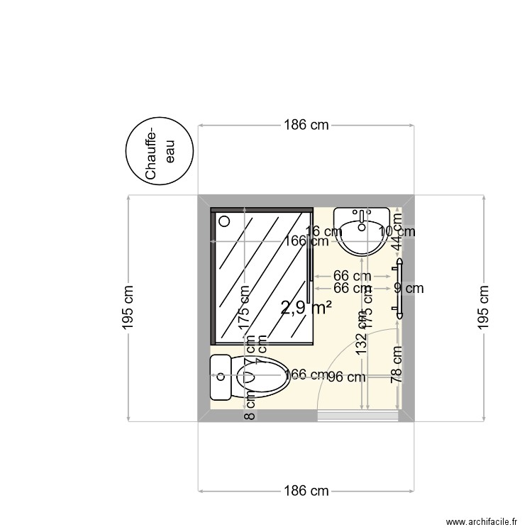 Salle de bains. Plan de 1 pièce et 3 m2