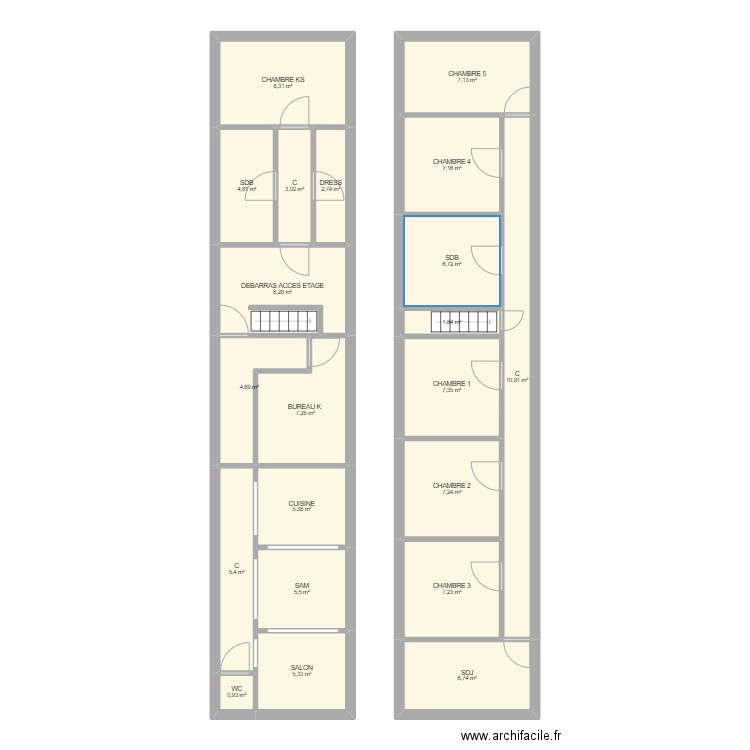 Maison. Plan de 21 pièces et 124 m2