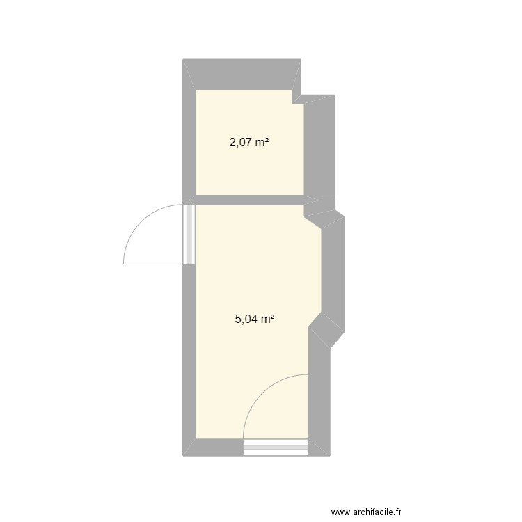 sdb + chambre 1 et 2. Plan de 2 pièces et 7 m2