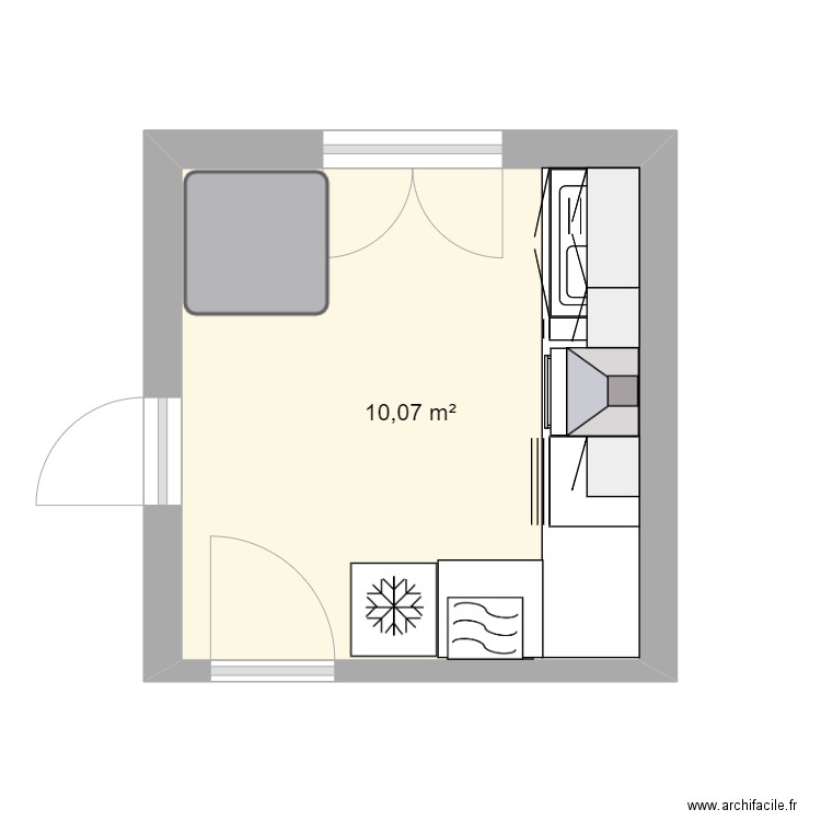 cuisine. Plan de 1 pièce et 10 m2