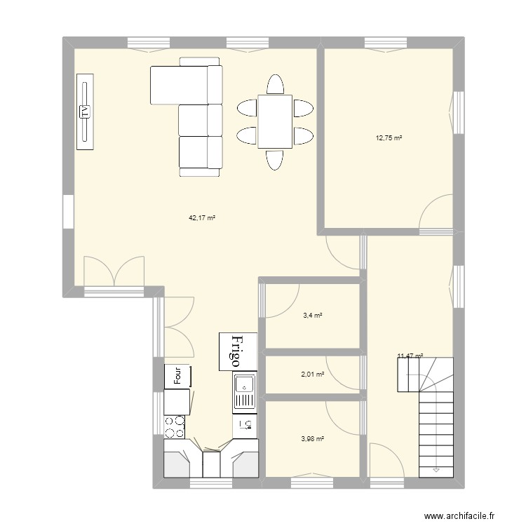 maison emi RDC. Plan de 6 pièces et 76 m2