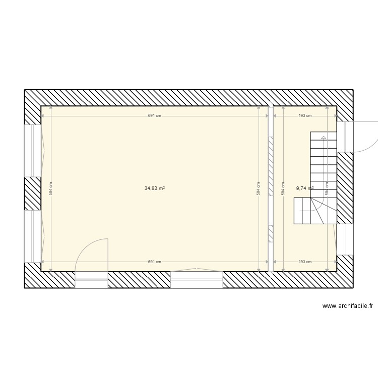 HENNEBONT RDC. Plan de 2 pièces et 45 m2