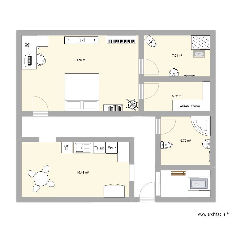 projet math. Plan de 5 pièces et 61 m2