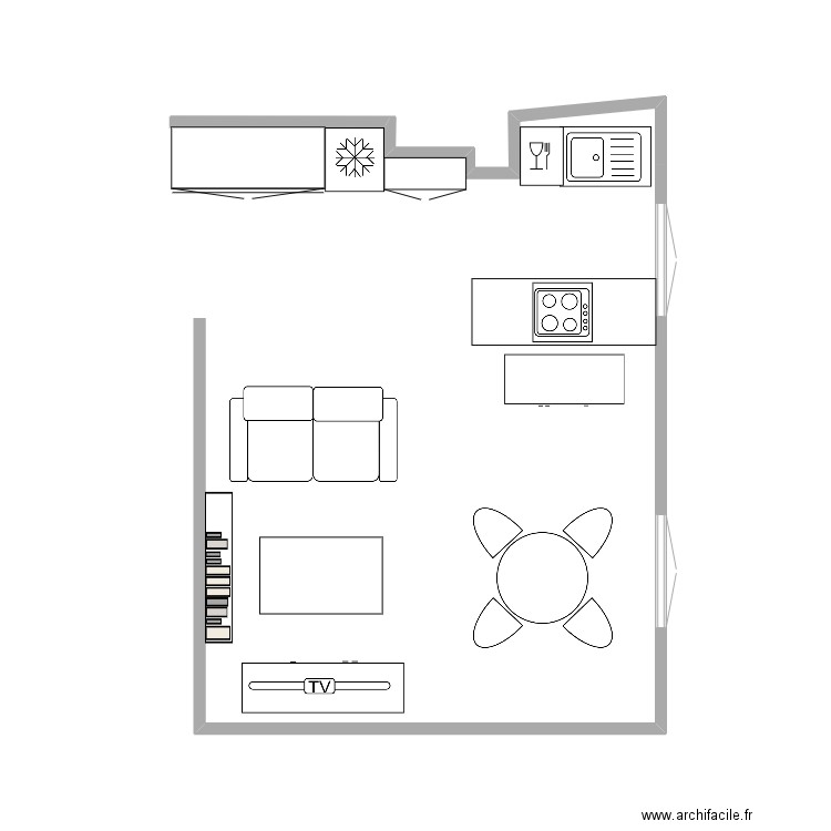 salon cuisine. Plan de 0 pièce et 0 m2