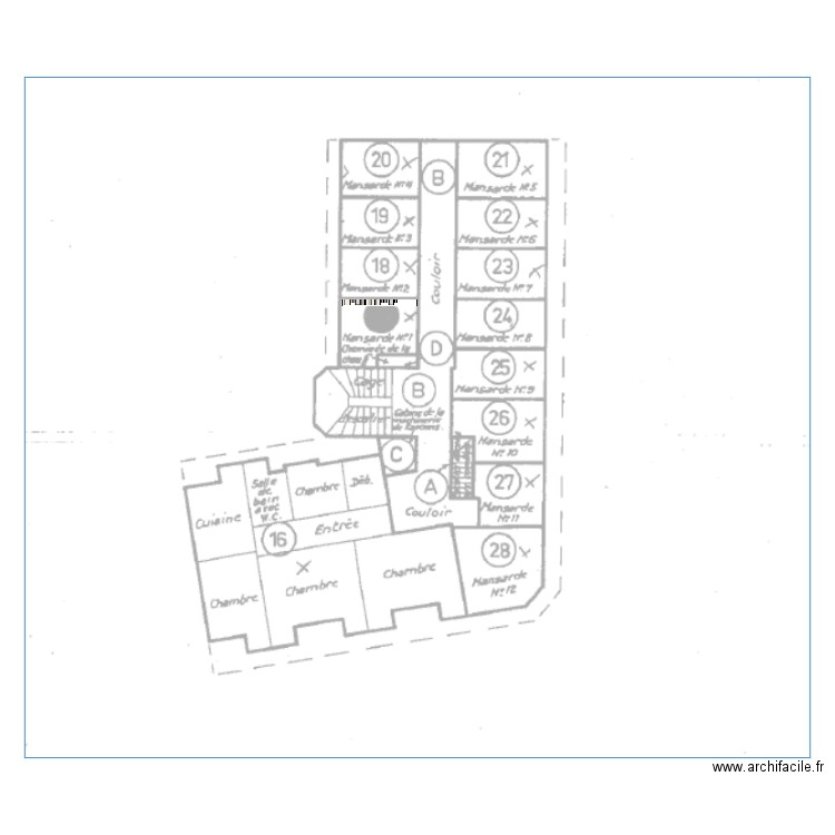 mansarde. Plan de 0 pièce et 0 m2