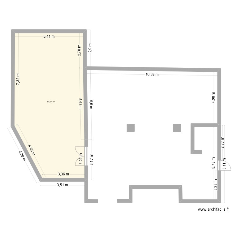 casino colbert. Plan de 1 pièce et 58 m2