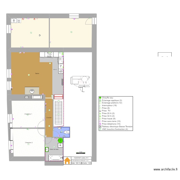 Remoray R+1 Reseaux Nouveaux. Plan de 9 pièces et 103 m2