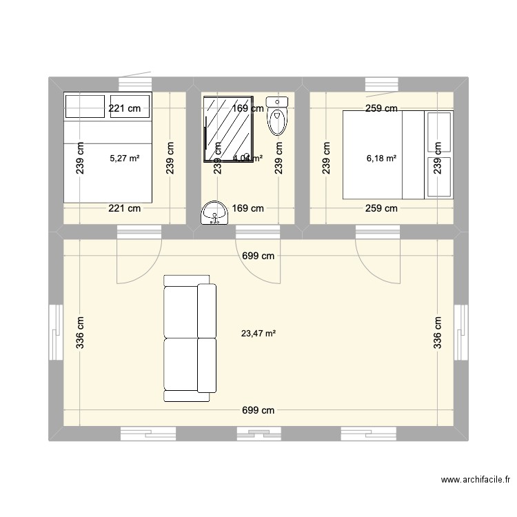 valencia. Plan de 4 pièces et 39 m2