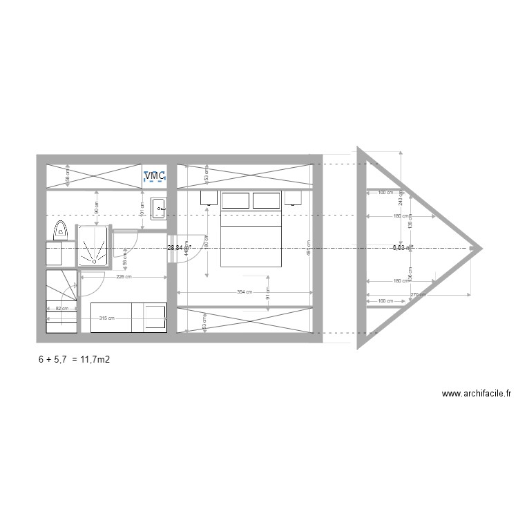 chambre sous combles variante 8 mai 2021. Plan de 0 pièce et 0 m2