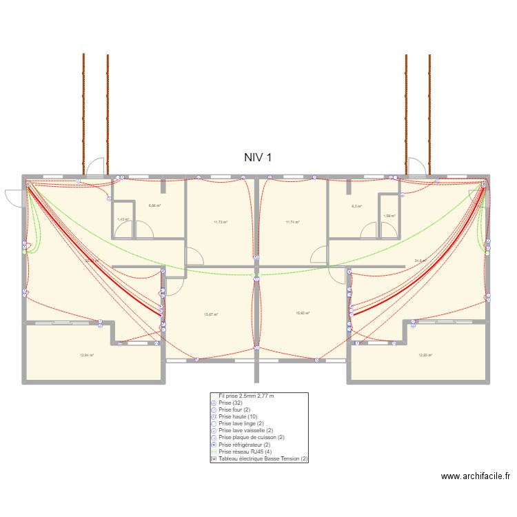 plan immeuble  / 4 lots  NIV 1 PRISES. Plan de 12 pièces et 167 m2