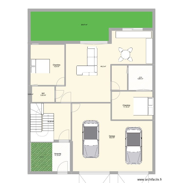 RDC MER BATNA . Plan de 10 pièces et 179 m2