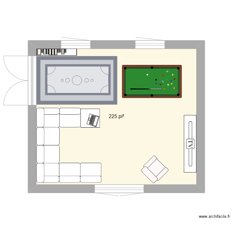 Salon. Plan de 1 pièce et 21 m2