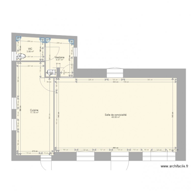 Salle de Convivialité Rivières Le Bois Existant. Plan de 0 pièce et 0 m2