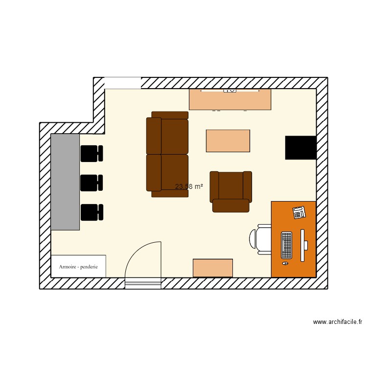 salon. Plan de 1 pièce et 24 m2