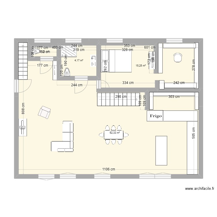 maison rdc. Plan de 1 pièce et 85 m2