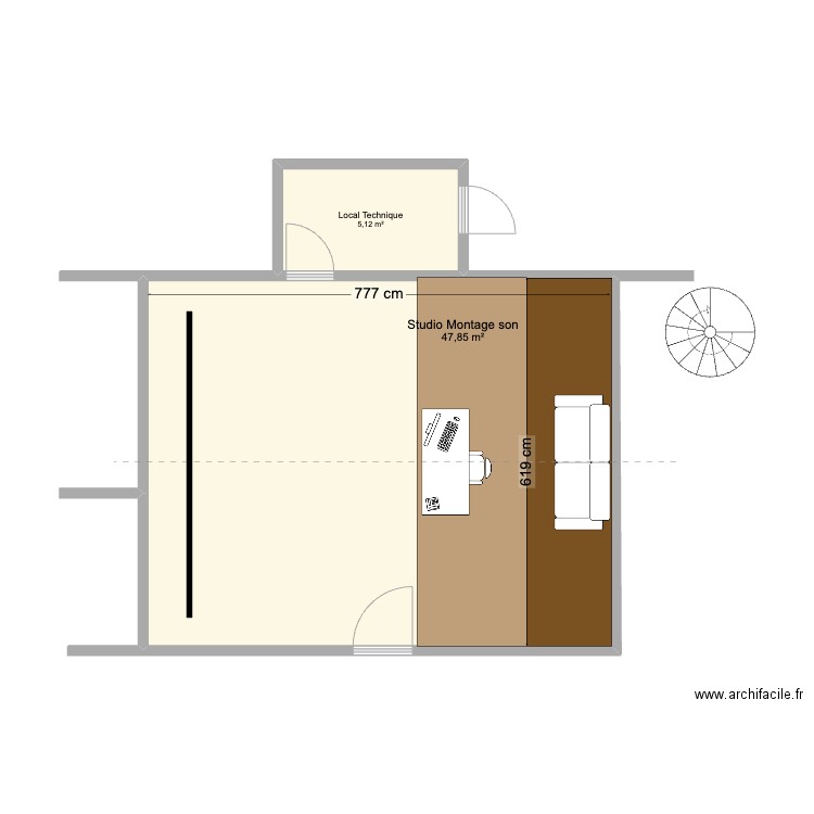 Montage son DV - Réalisation - V1. Plan de 2 pièces et 53 m2