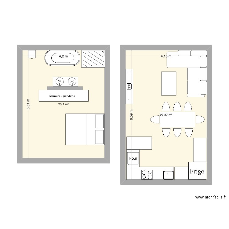 maison. Plan de 2 pièces et 50 m2