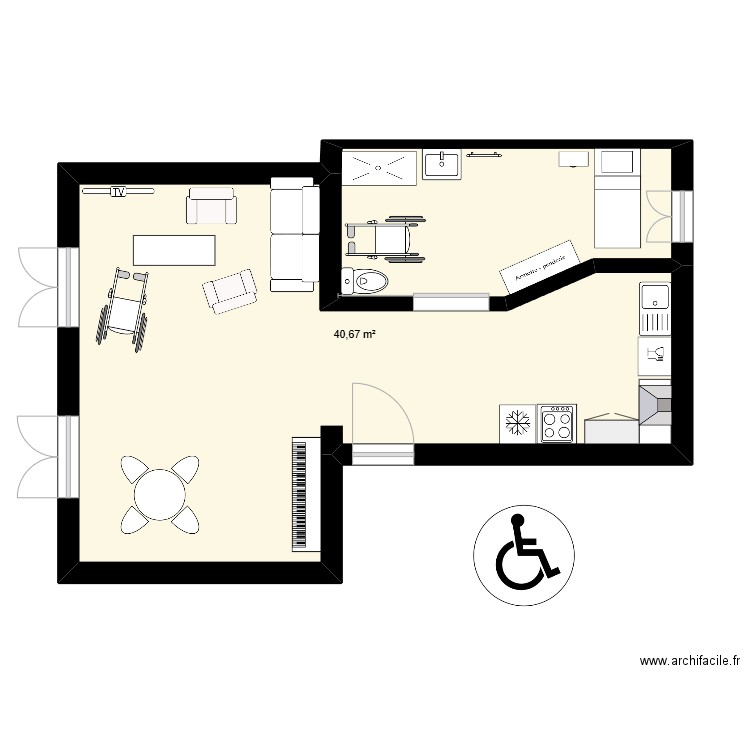 maison. Plan de 1 pièce et 41 m2