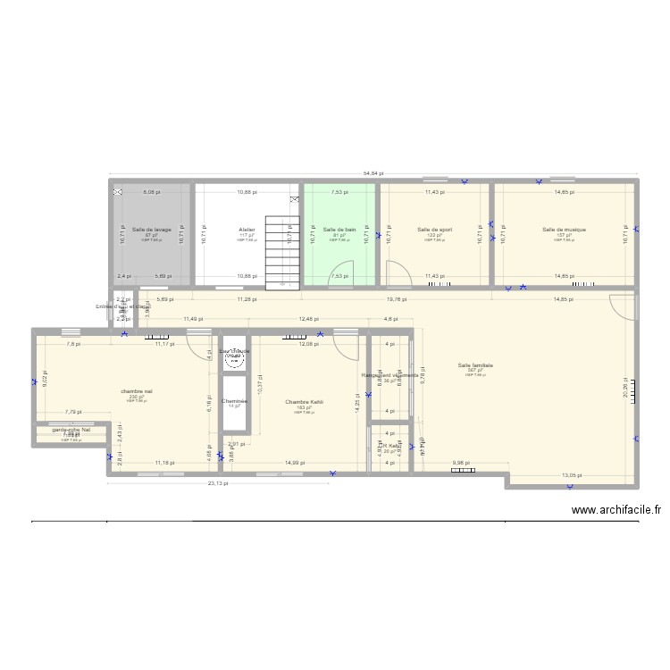 Sous-sol intérieur. Plan de 14 pièces et 153 m2