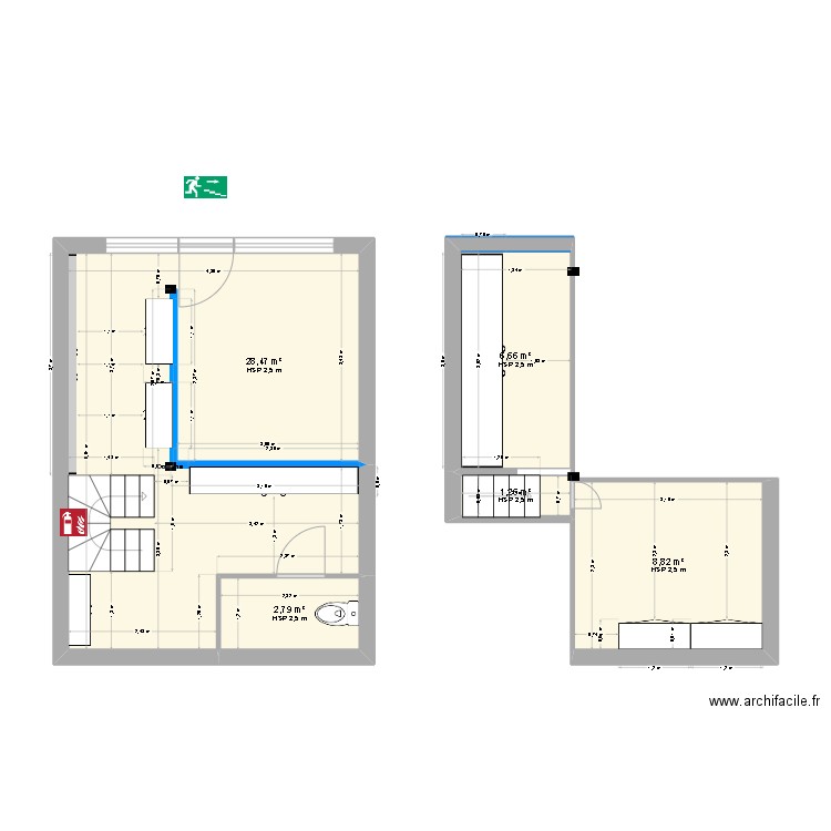 GSM. Plan de 5 pièces et 48 m2