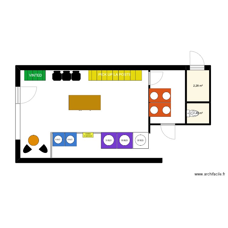 LAVERIE LESCAR. Plan de 2 pièces et 4 m2