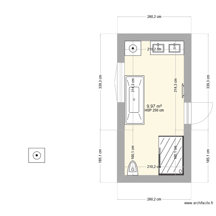 sdb3. Plan de 1 pièce et 10 m2