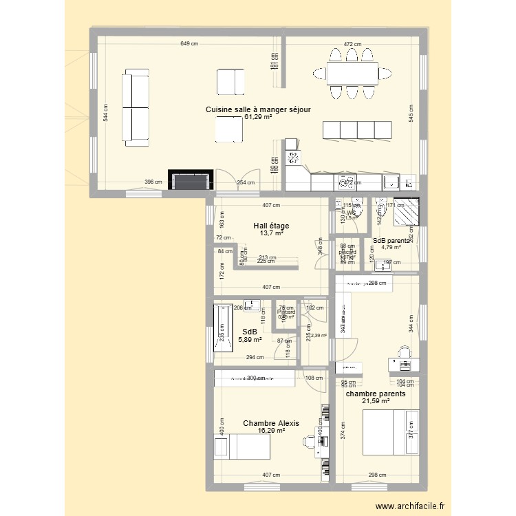 R0 Jarrosson après rénovation. Plan de 20 pièces et 258 m2