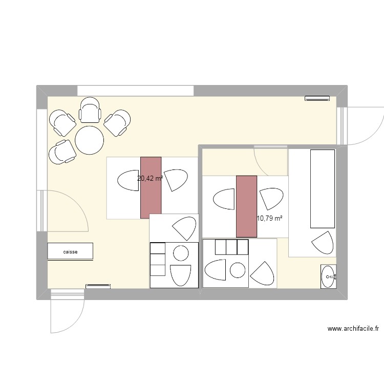 salon cote onglerie. Plan de 2 pièces et 31 m2