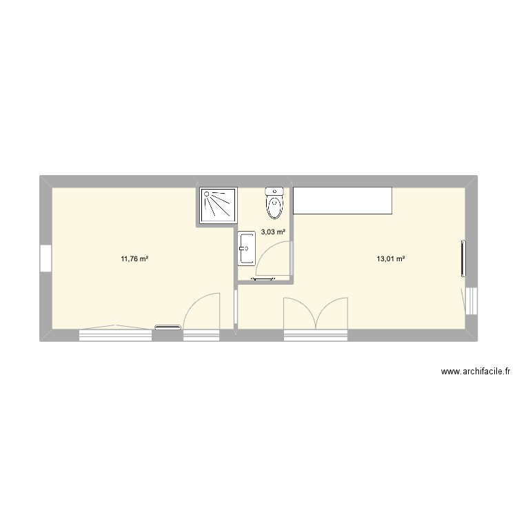 Studio. Plan de 3 pièces et 28 m2