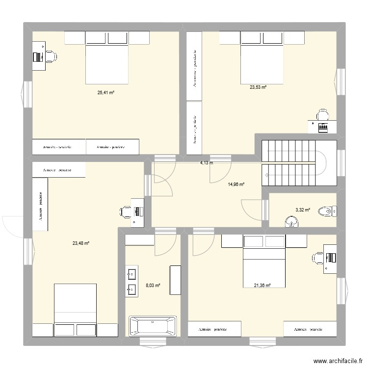 home 1 etage. Plan de 13 pièces et 241 m2