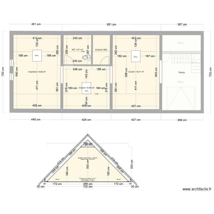 Maison Mirepeix. Plan de 16 pièces et 197 m2