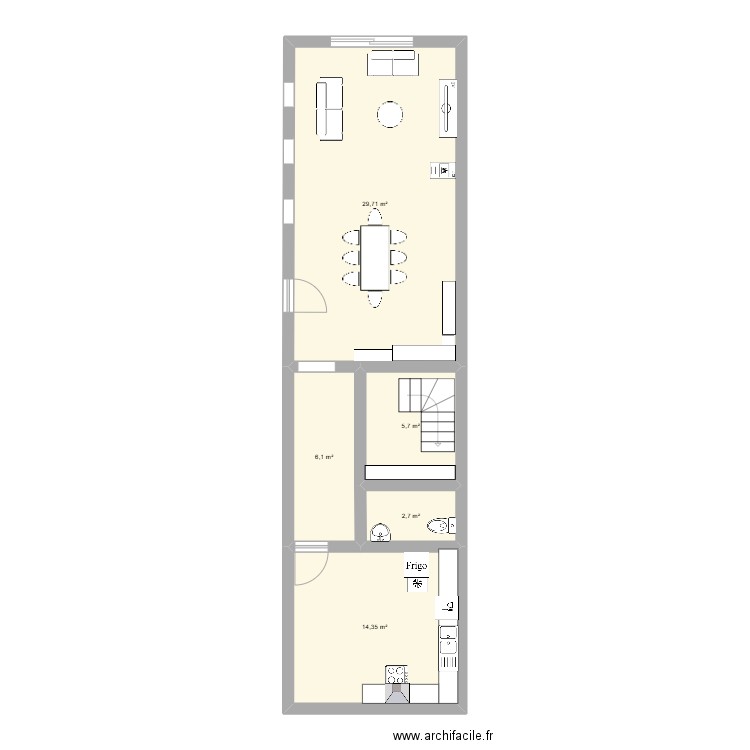 MAISON PAPA. Plan de 5 pièces et 59 m2