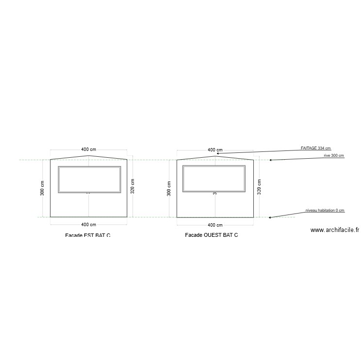 BAT C EXISTANT FACES EST ET OUEST. Plan de 0 pièce et 0 m2