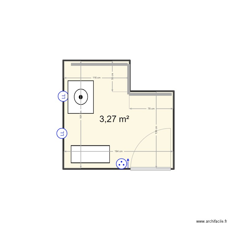 reflexion HI. Plan de 1 pièce et 3 m2