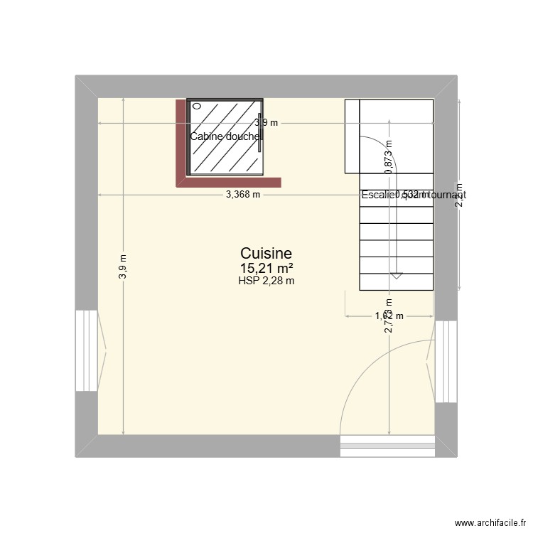 DON. Plan de 1 pièce et 15 m2