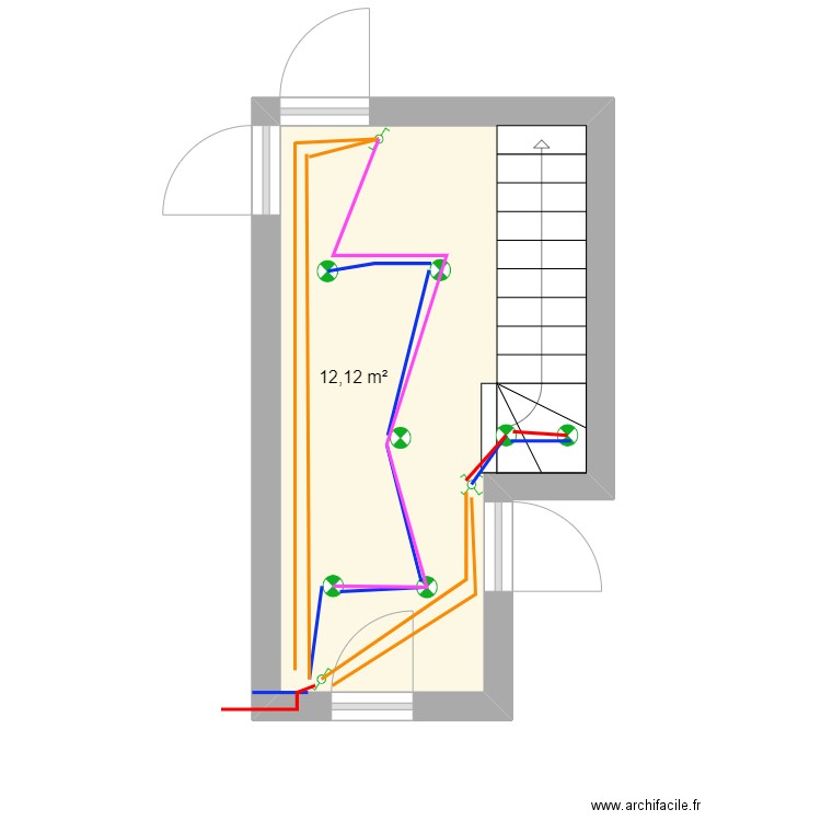 va etbvient. Plan de 1 pièce et 12 m2