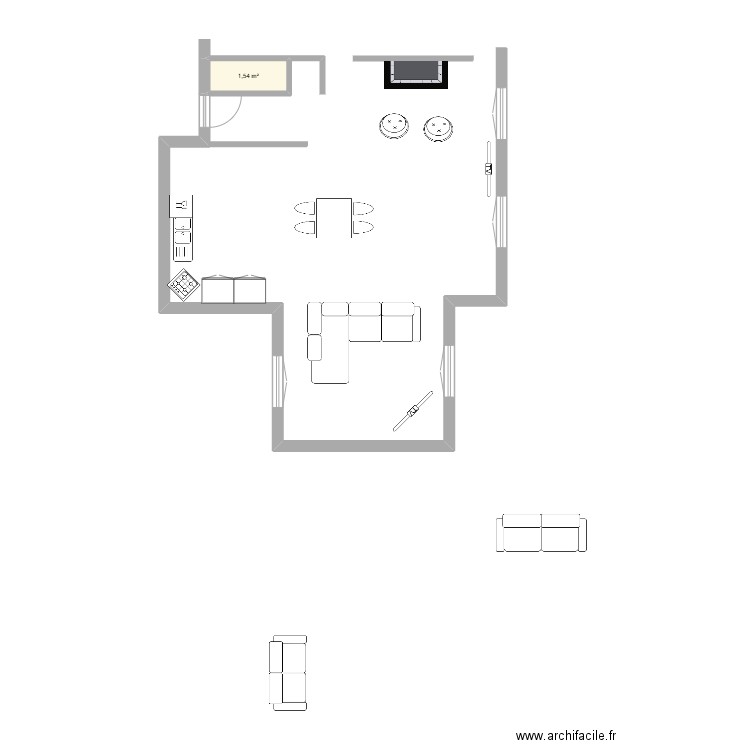 Extension 2. Plan de 1 pièce et 2 m2