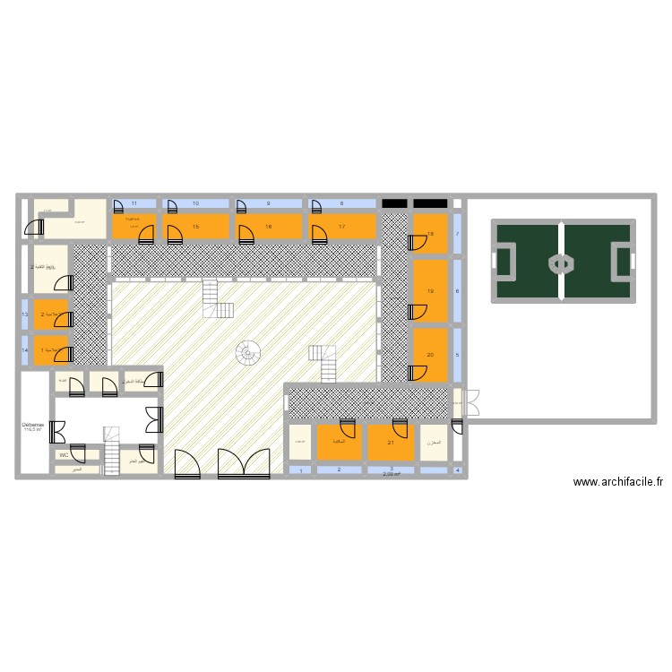 المدرسةة. Plan de 48 pièces et 327 m2