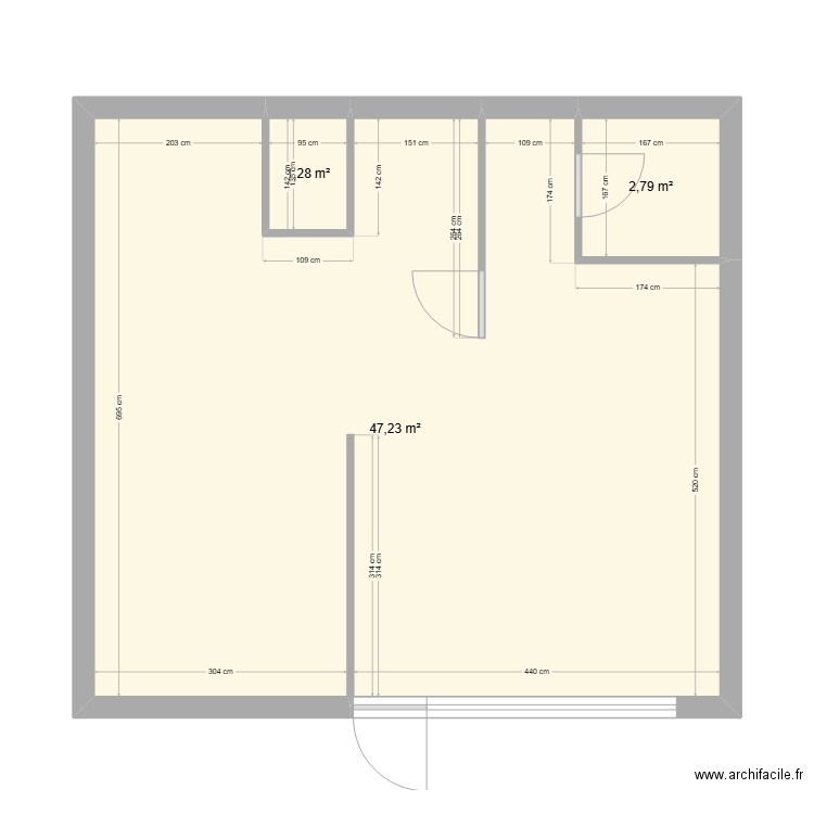 Abuela. Plan de 3 pièces et 51 m2