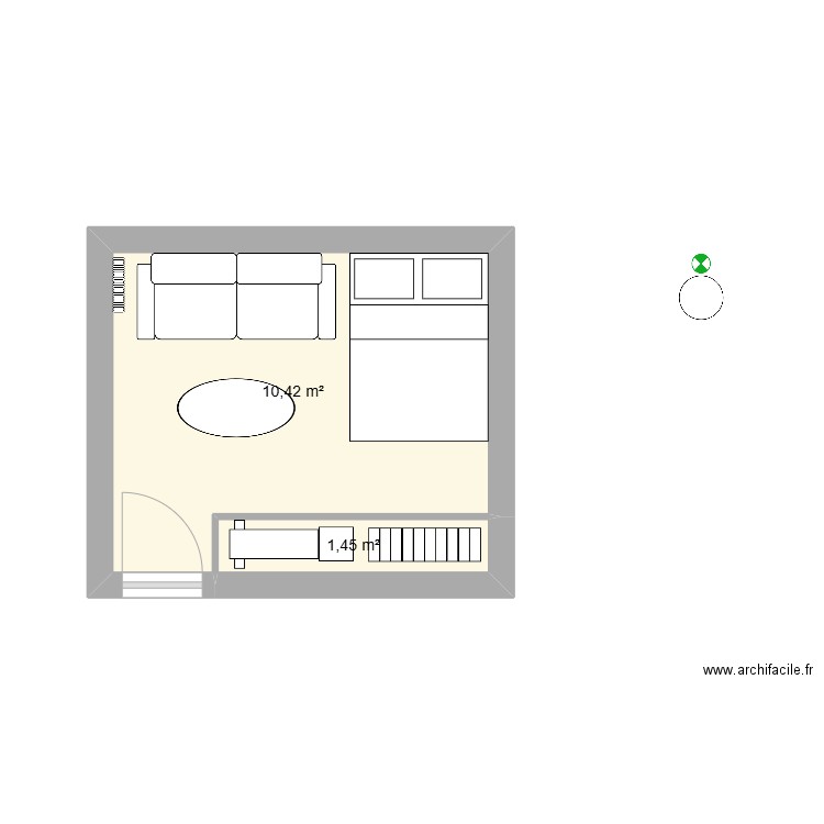 Chambre. Plan de 2 pièces et 12 m2