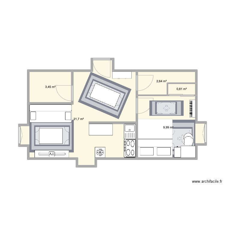 appart . Plan de 5 pièces et 39 m2