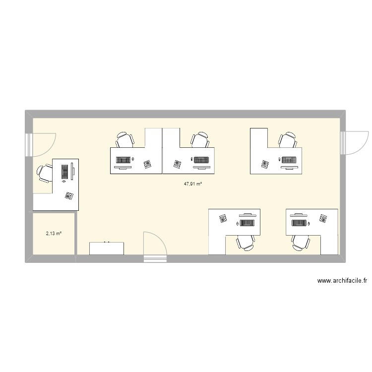 bureau ESA. Plan de 2 pièces et 50 m2