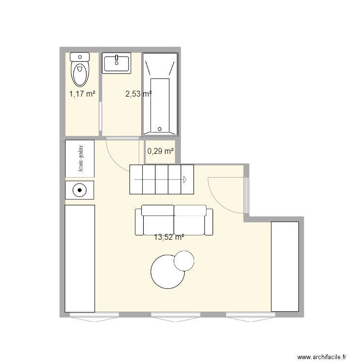 Studio Gantois amenagement. Plan de 4 pièces et 18 m2