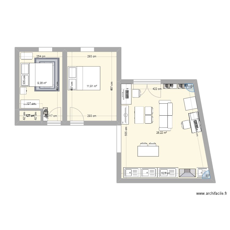 notreappart. Plan de 4 pièces et 48 m2