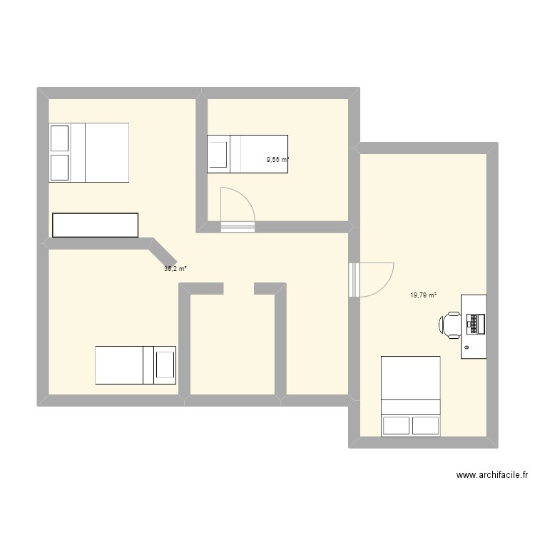 tregunc etage. Plan de 3 pièces et 65 m2