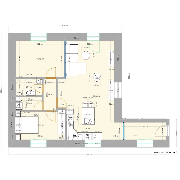 appart D. Plan de 6 pièces et 69 m2